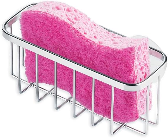 Organizador iDesign Gia de acero plateado con rejilla abierta para una esponja