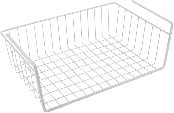 Cesta blanca de rejilla metálica Metaltex BABATEX 40 para colocar bajo una balda