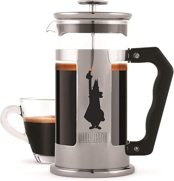 Bialetti Preziosa con soporte metálico, jarra transparente y asa negra