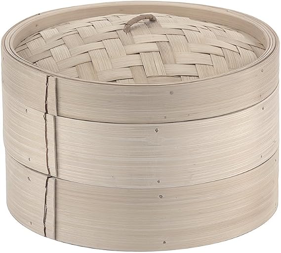 Vaporera Paderno de bambú de dos niveles y 15 cm con tapa
