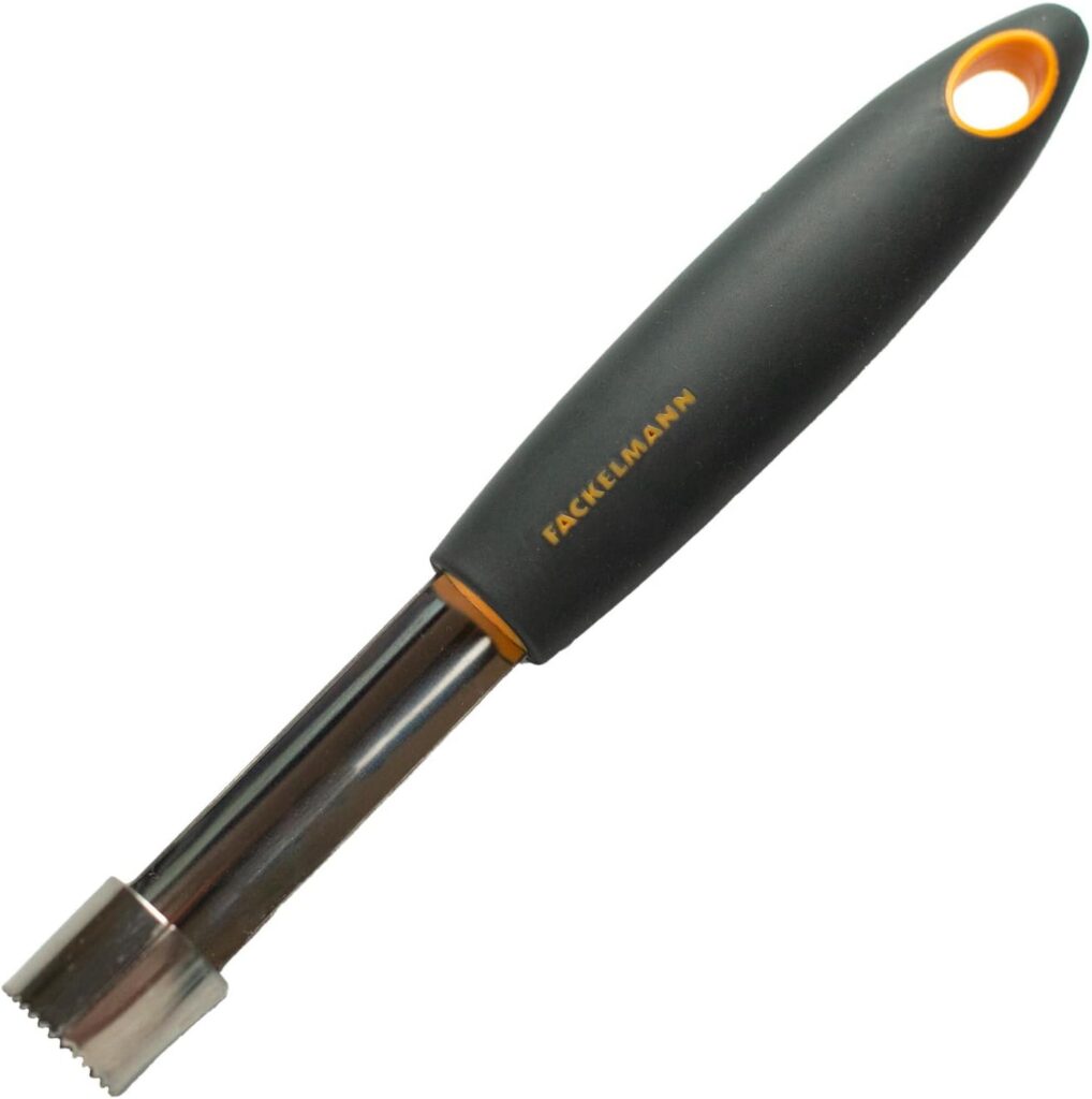 Descorazonador Fackelmann negro y naranja con hoja dentada de acero inoxidable
