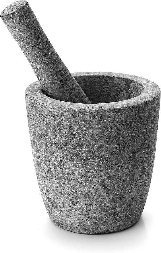 Mortero alto de granito gris LACOR con mano del mismo material