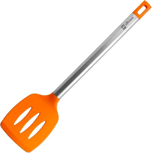 Volteador BRA Efficient naranja y ranurado con mango largo de acero inoxidable