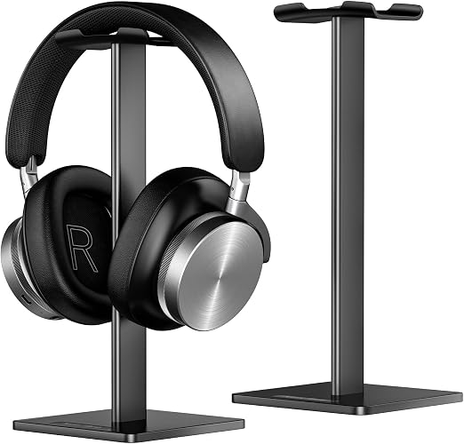 Soporte New Bee negro de aluminio con auriculares de diadema