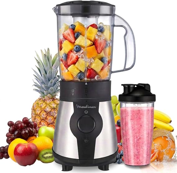 Moulinex Blend & Go LM1B1D con jarra y botella con tapa para beber