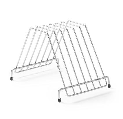 Soporte HENDI de acero inoxidable tipo rejilla para seis tablas de cortar con patas antideslizantes