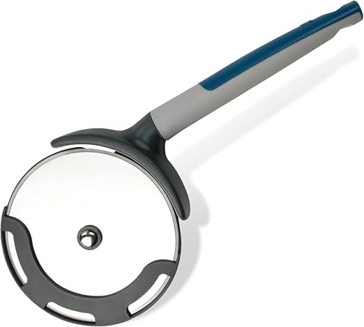 Cortador de pizza Tasty XXL con rueda grande, mango azul y protector de mano