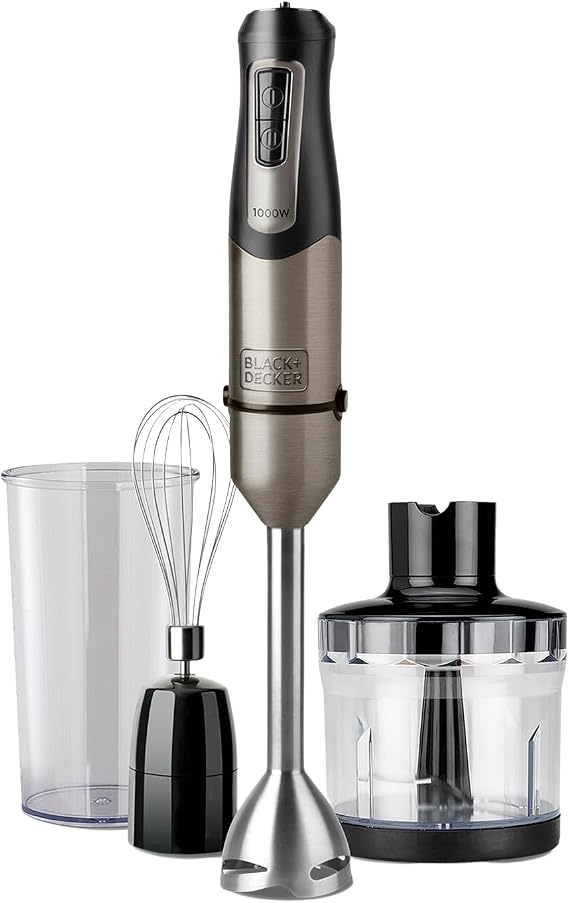 BLACK+DECKER de 1000 W con vaso, varillas y recipiente picador