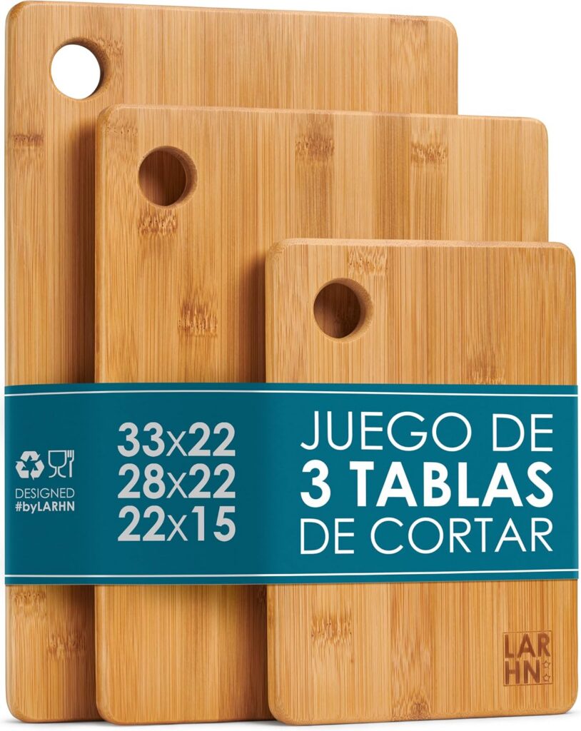 Juego LARHN de tres tablas de cortar de bambú de distintos tamaños