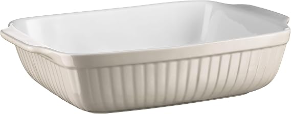Fuente rectangular de cerámica MÄSER Kitchen Time de 33 x 24 x 8 cm con exterior acanalado y asas