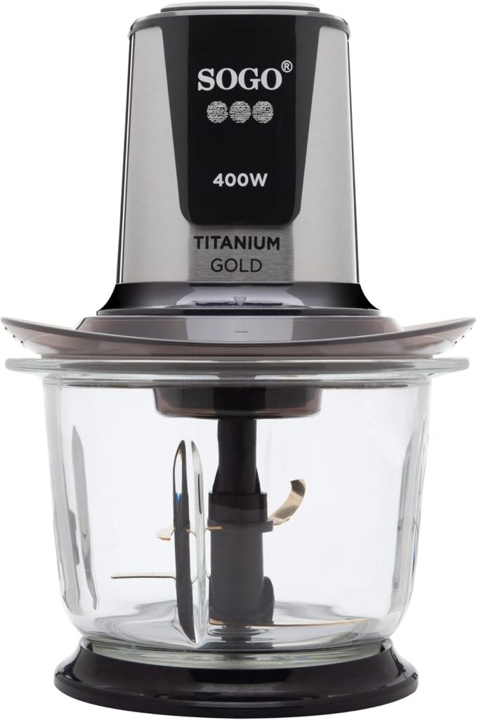 Picadora eléctrica SOGO de 400 W con bol de vidrio transparente y cuchillas