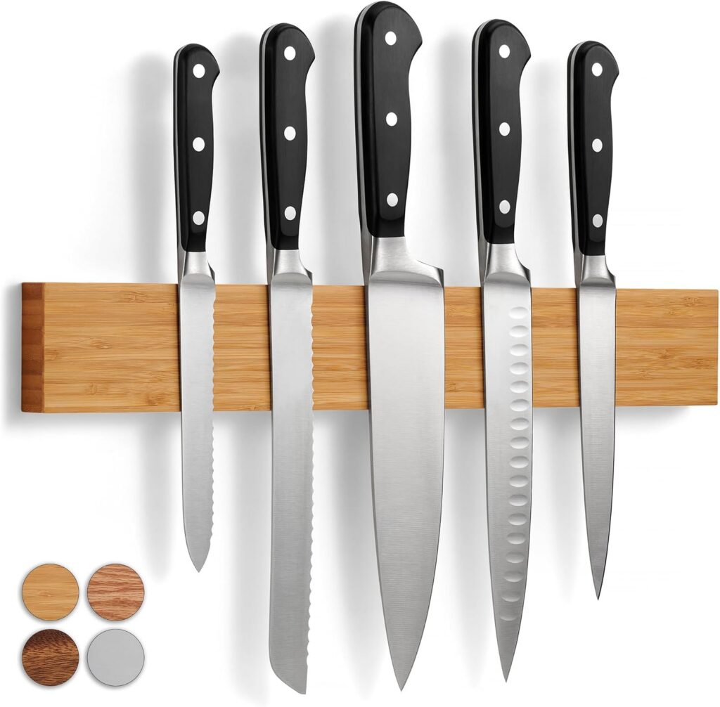 Barra magnética LARHN de bambú de 40 cm con cuchillos y utensilios