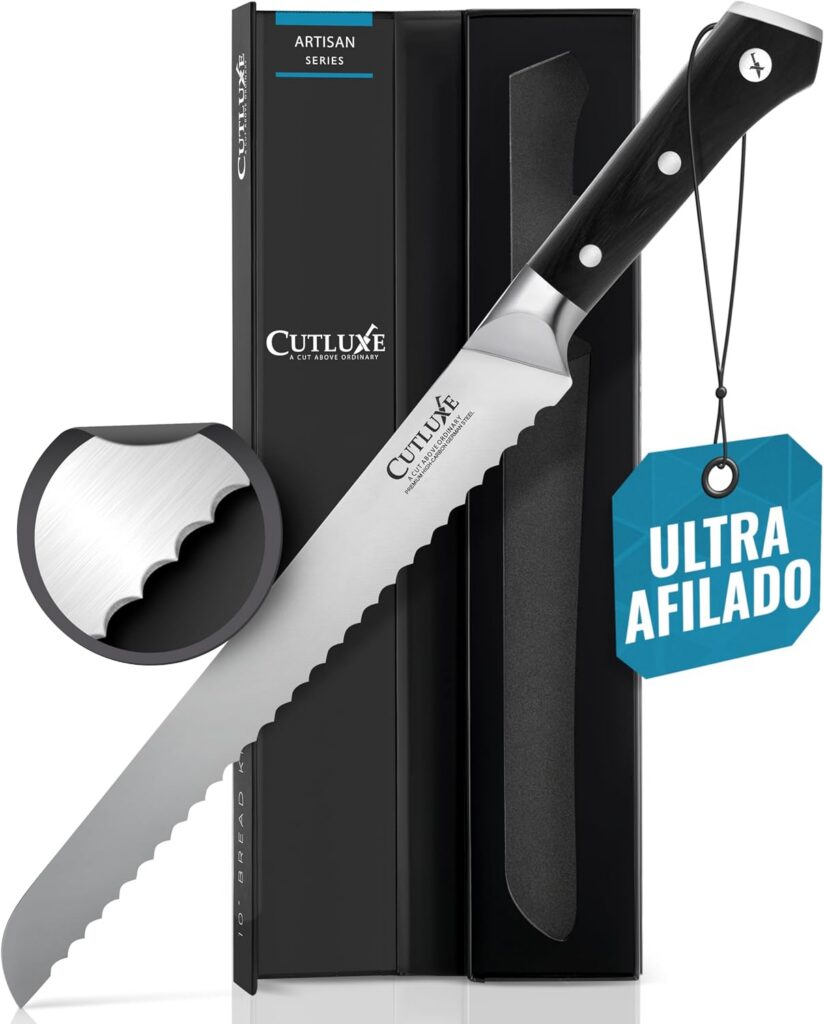 Cuchillo de pan Cutluxe de 10 pulgadas con hoja serrada y mango negro
