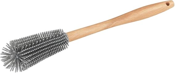 Cepillo WENKO Hollie con cabezal de silicona gris y mango de madera de haya