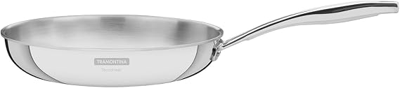Sartén Tramontina Grano de acero inoxidable de 26 cm con triple cuerpo y mango largo