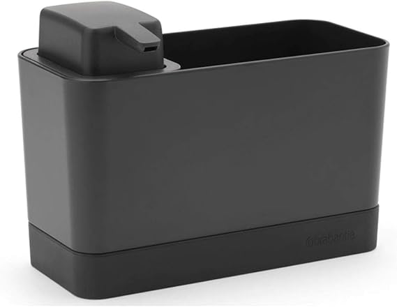 Organizador Brabantia gris oscuro con dispensador de jabón integrado y compartimento abierto