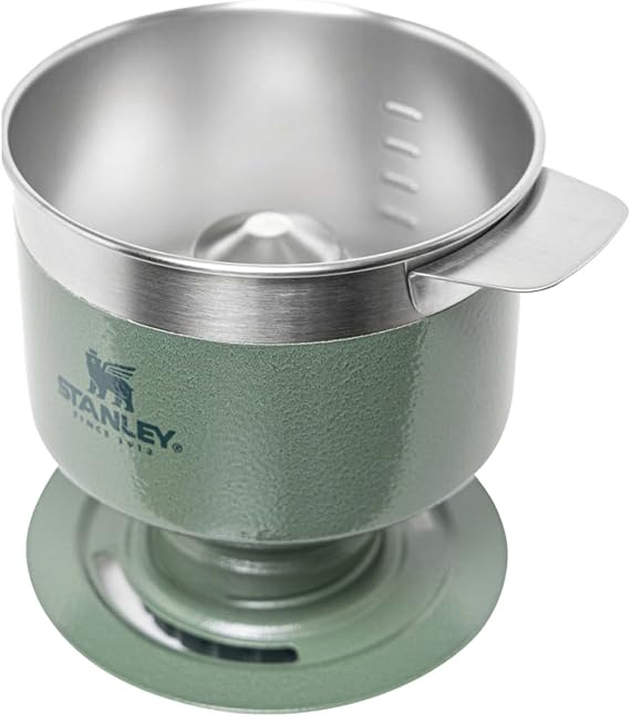 Filtro reutilizable Stanley Perfect Brew verde claro con cesta de acero, marcas interiores y base para taza o botella