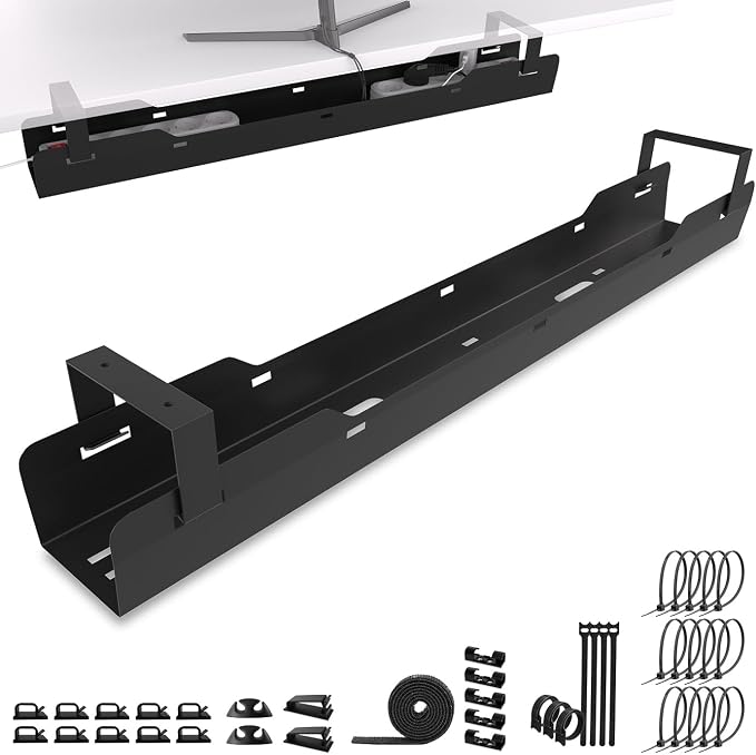 Bandeja amplia Ultimate Setup negra para cables y regleta bajo el escritorio
