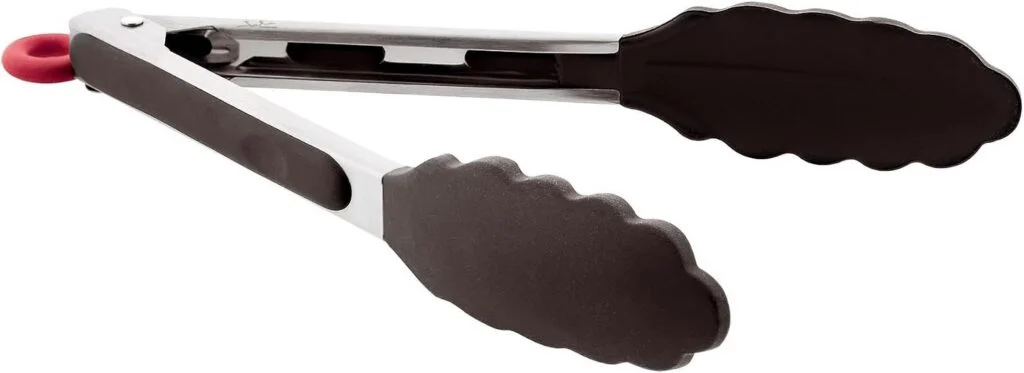 Pinzas JATA AC35 de cocina con puntas de silicona negras, acero y anilla roja