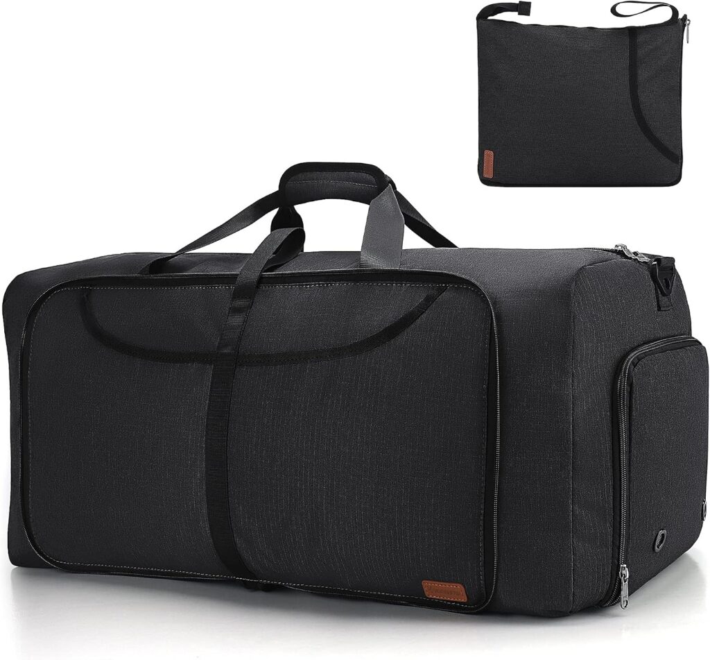 Bolsa Vogshow negra de 80 litros con compartimento para zapatos y versión plegada