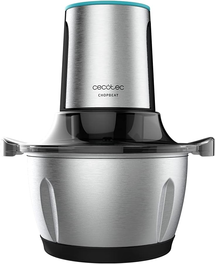 Picadora eléctrica Cecotec ChopBeat 1500 con bol de acero inoxidable y motor plateado