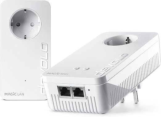 Dos adaptadores devolo Magic 2 WiFi 6 blancos con dos puertos LAN