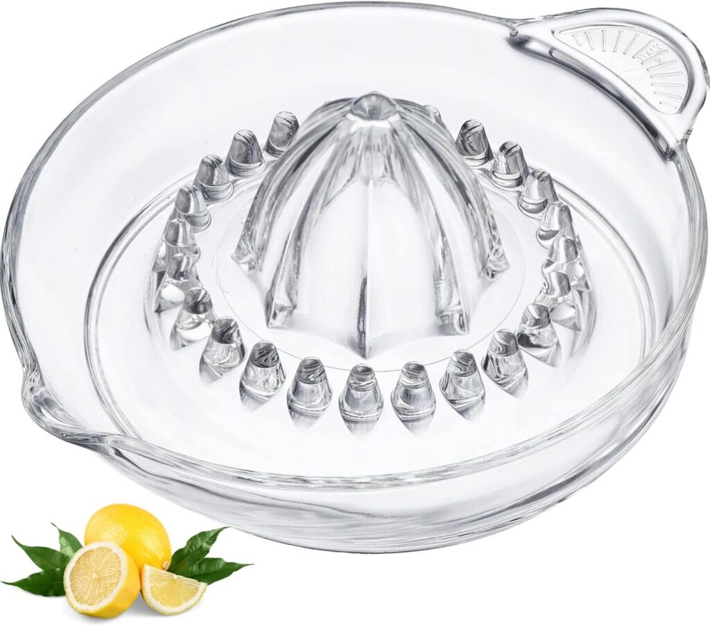 Exprimidor Westmark de cristal transparente con cono central, asa y pico vertedor