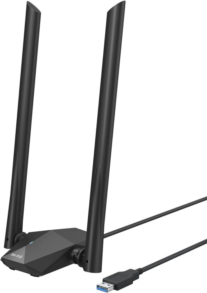 Adaptador BrosTrend AX1800 negro con dos antenas externas y cable USB