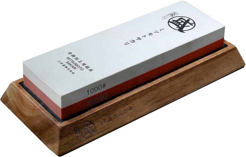Piedra MITSUMOTO SAKARI 1000/3000 sobre base de madera antideslizante