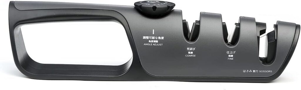 Afilador MITSUMOTO SAKARI negro de tres ranuras con perilla de ángulo