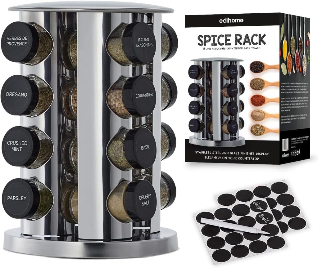 Especiero de cocina: edihome giratorio con 16 frascos