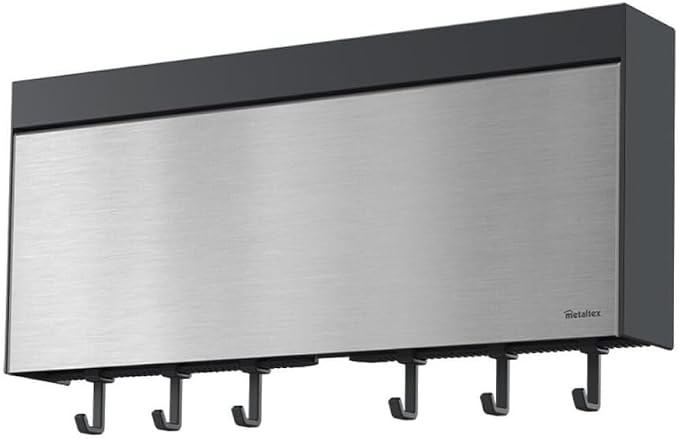 Dispensador mural Metaltex Tango de acero y plástico con tapa frontal y seis ganchos inferiores