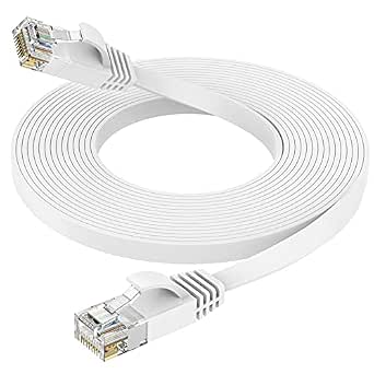 Cable Ethernet Cat 6 plano blanco enrollado con dos conectores RJ45