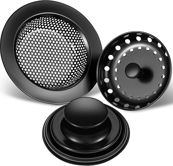 Conjunto Mudder negro con cesta perforada, filtro con pomo y tapón separados