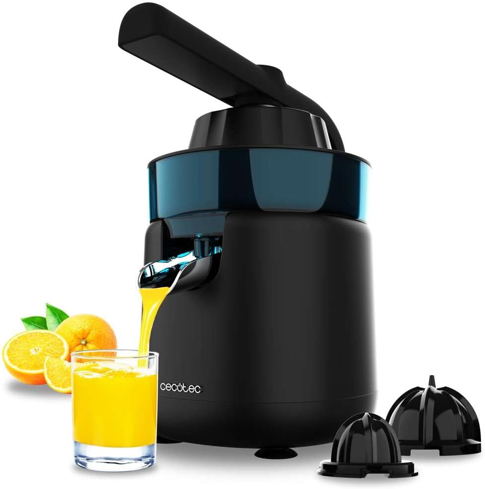 Exprimidor eléctrico Cecotec EssentialVita Hyden 120 negro con palanca, vaso y dos conos