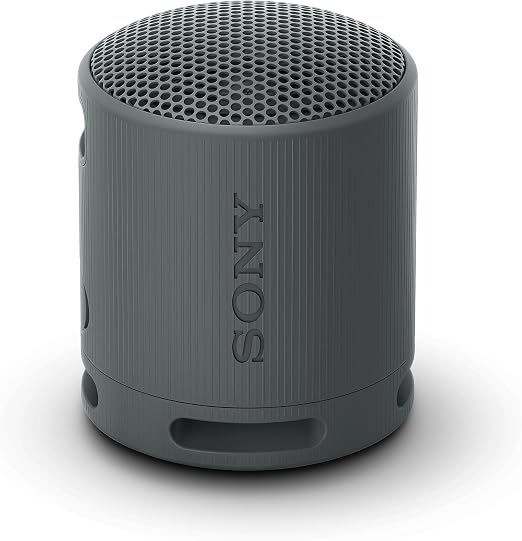 Altavoz Sony SRS-XB100 gris de formato cilíndrico con rejilla superior