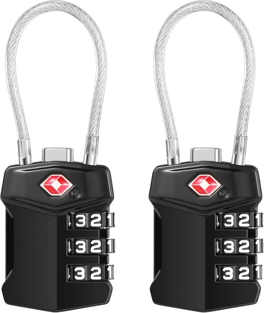 Pack de dos candados Blendura negros de tres cifras con cable flexible largo