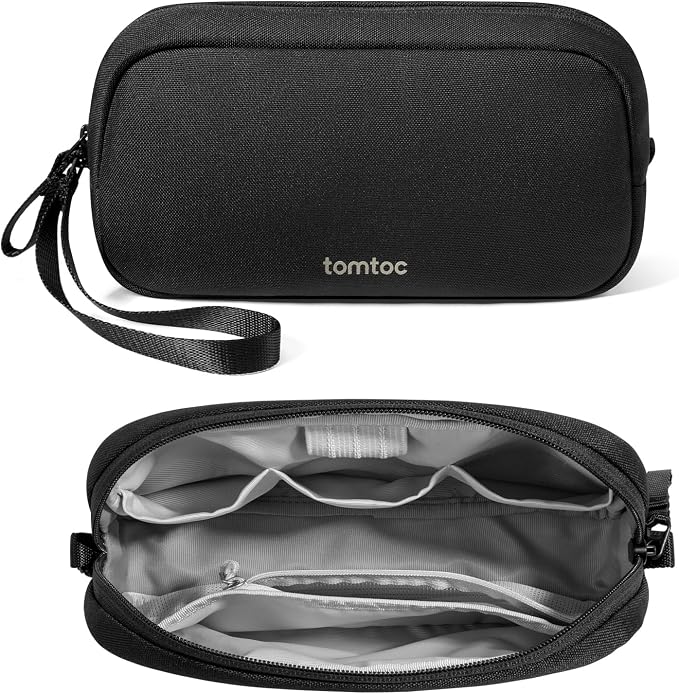 Organizador de accesorios tomtoc Light-T12 negro abierto y cerrado