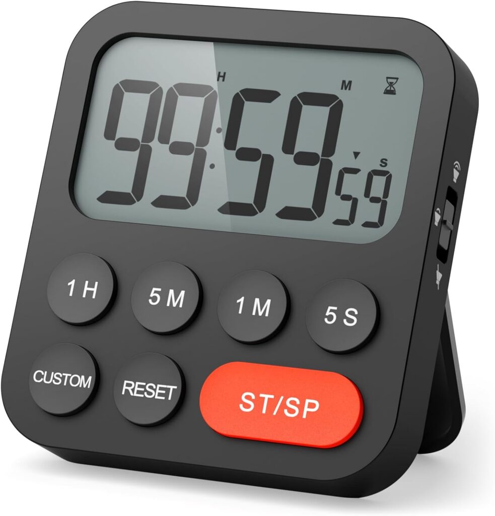 Temporizador LIORQUE negro con pantalla digital y soporte plegable