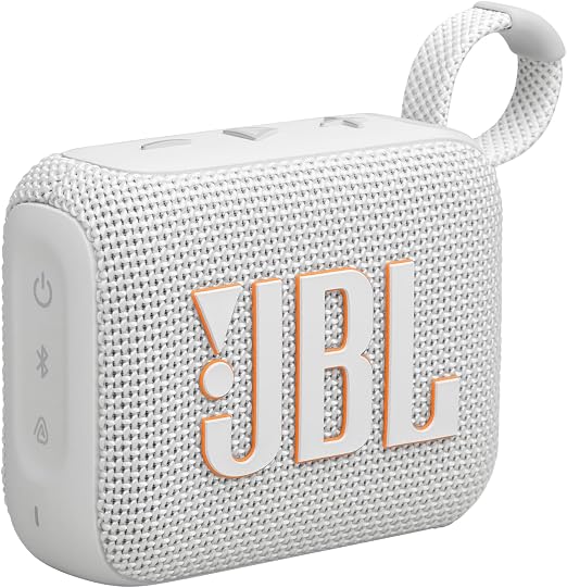 Altavoz JBL Go 4 blanco con asa integrada y botones superiores