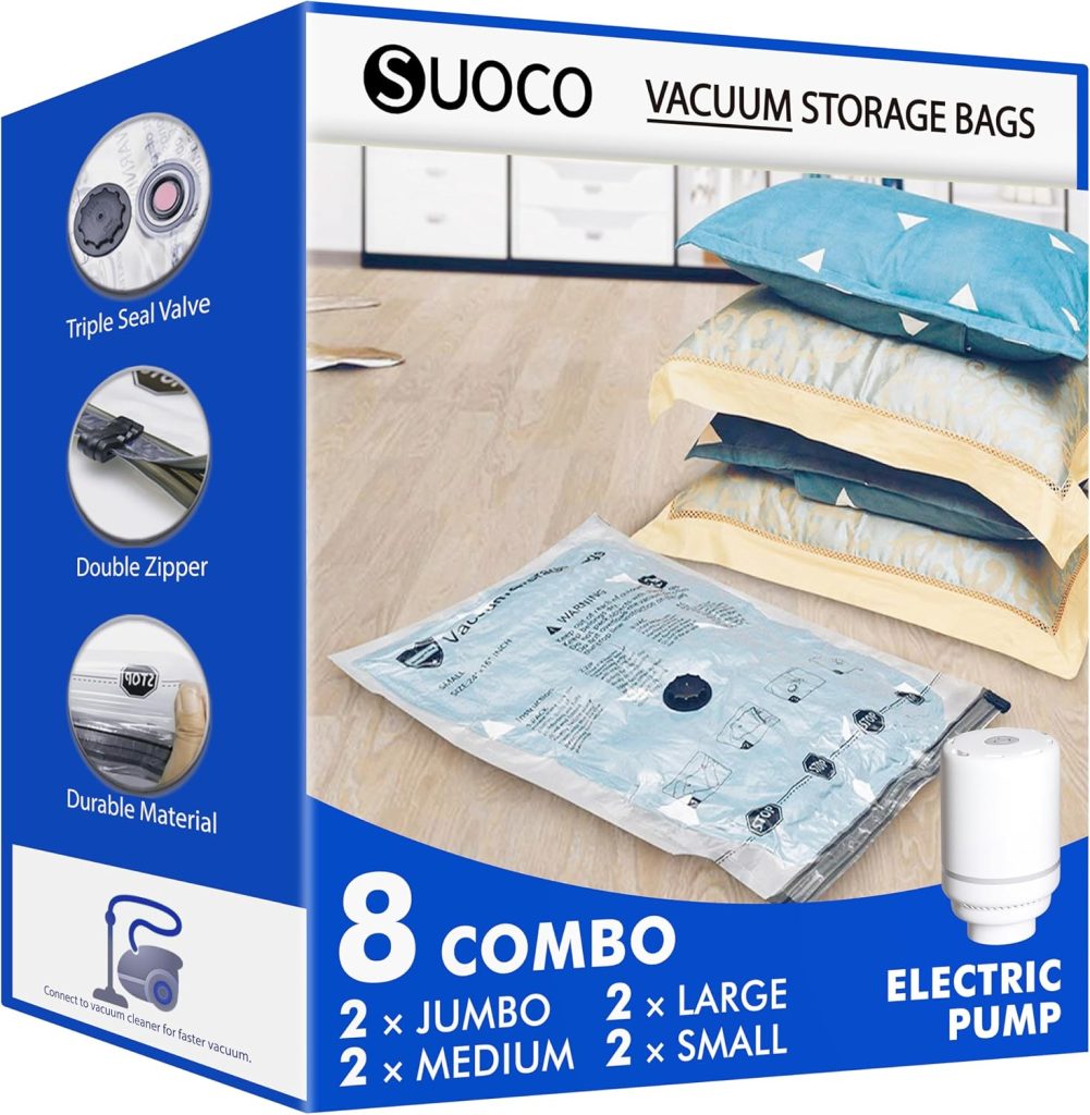 Bolsas de vacío para ropa: SUOCO, ocho bolsas con bomba eléctrica