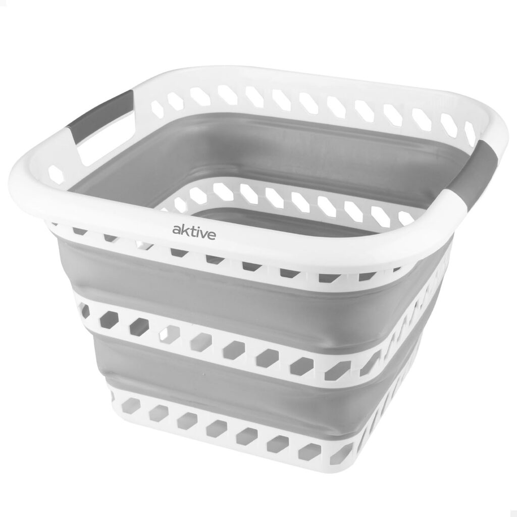 Cesta plegable AKTIVE de 40 litros cuadrada en gris y blanco