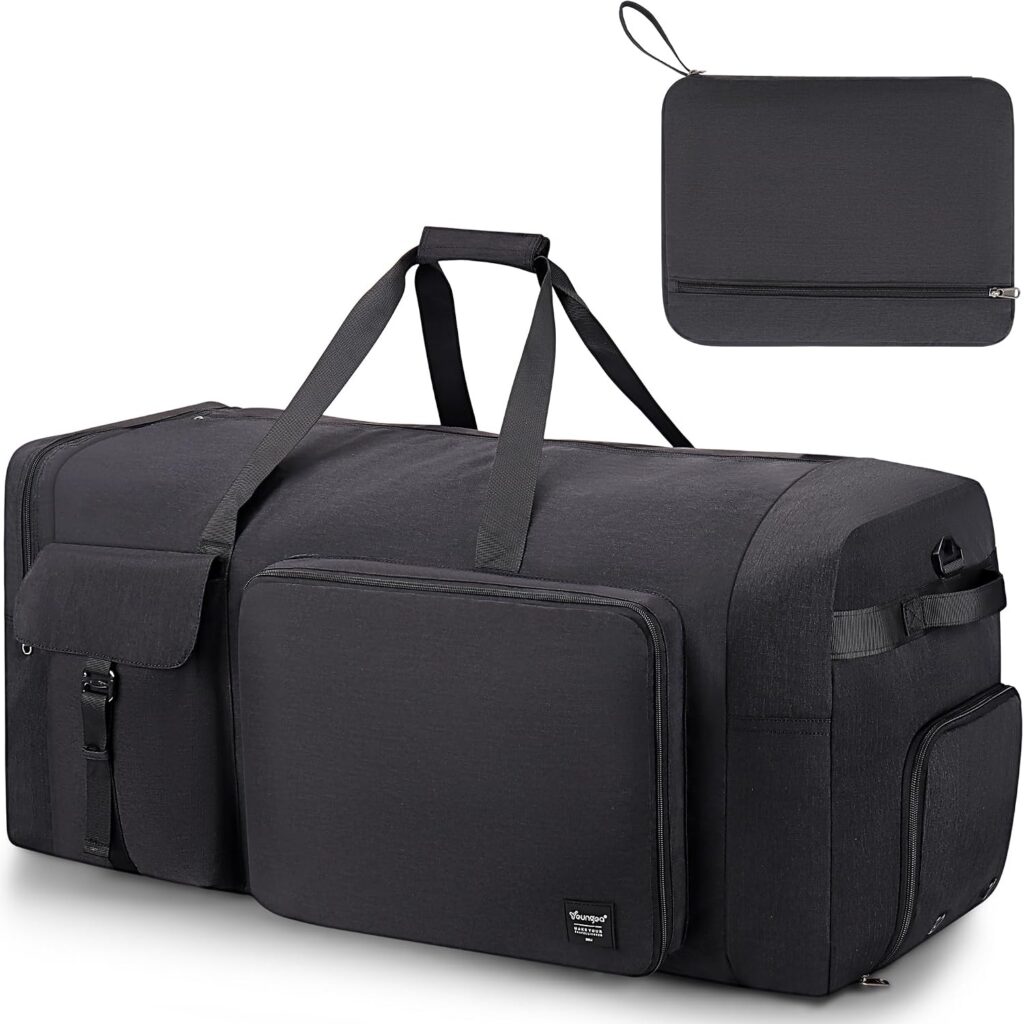 Bolsa YOUNGOA negra de 120 litros con compartimento para zapatos y formato plegado