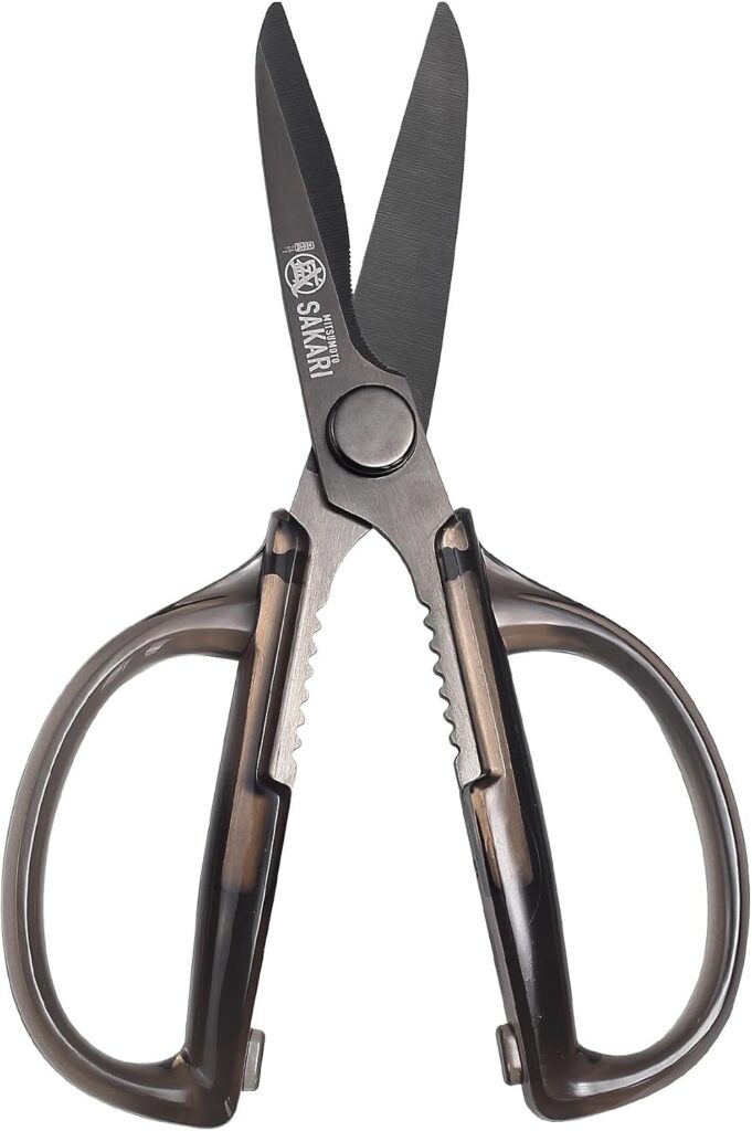 Tijeras de cocina desmontables MITSUMOTO SAKARI negras con tornillo central y hojas dentadas