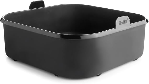 Cesta cuadrada negra IBILI de silicona platino con dos pestañas laterales y base elevada