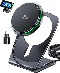 Cargador INIU Qi2 negro de 15 W sobre soporte plegable desmontable