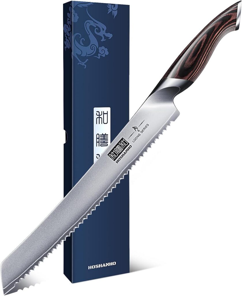 Cuchillo de pan HOSHANHO de 25 cm con hoja dentada y mango de madera