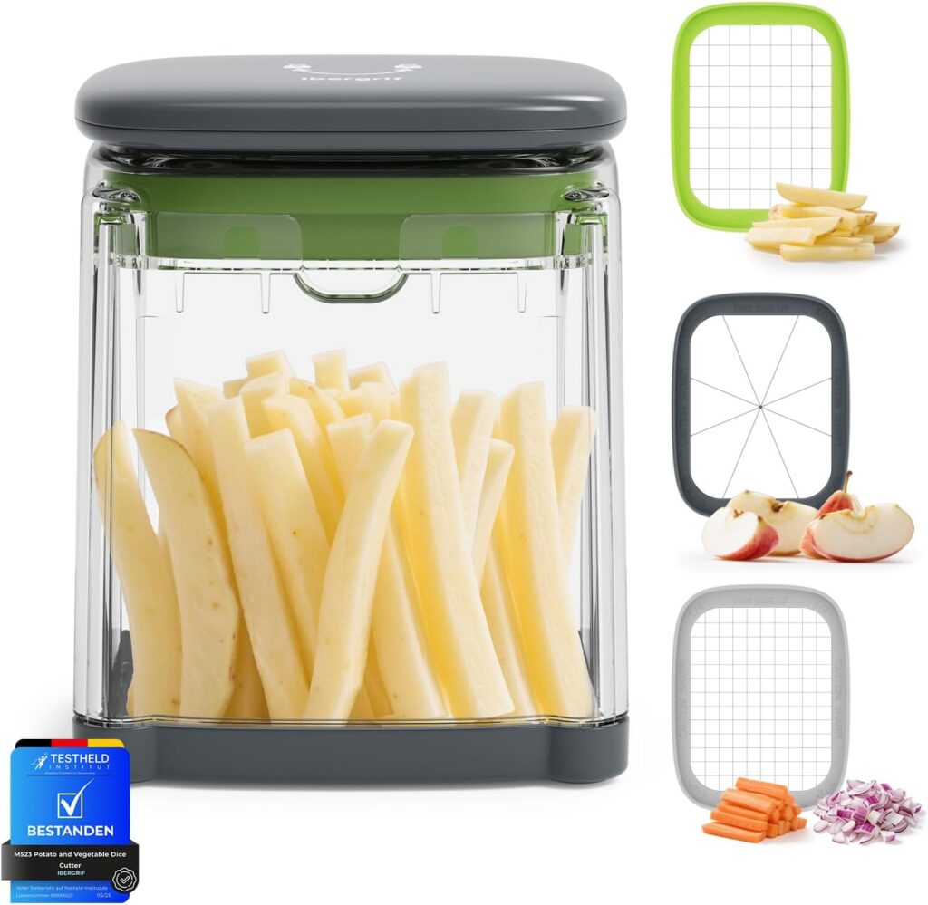 Cortapatatas Ibergrif M523 negro y verde con recipiente transparente y tres rejillas