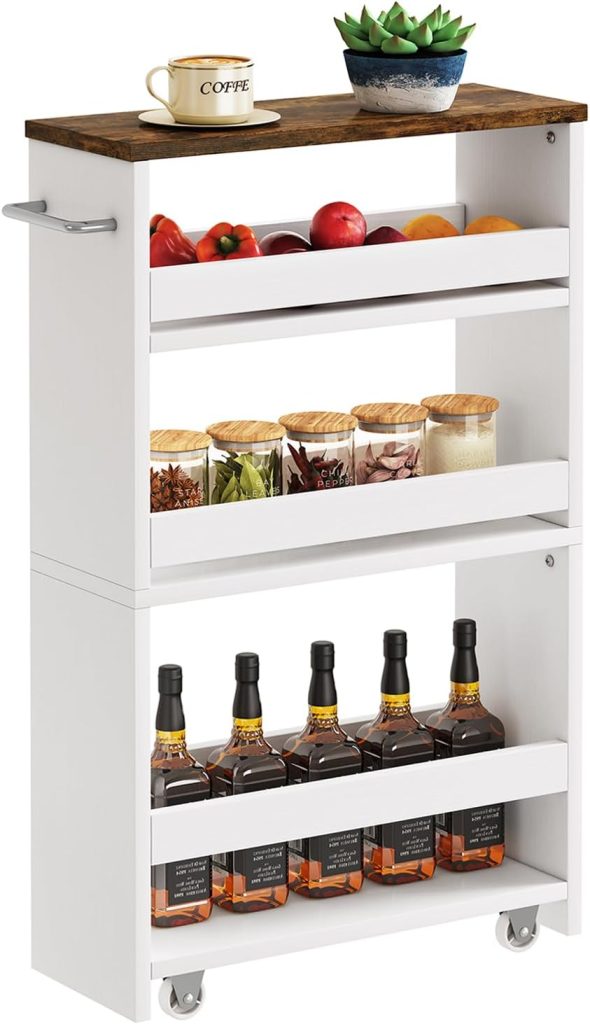 Carrito estrecho de cocina: IBUYKE WST005W, blanco de cuatro niveles
