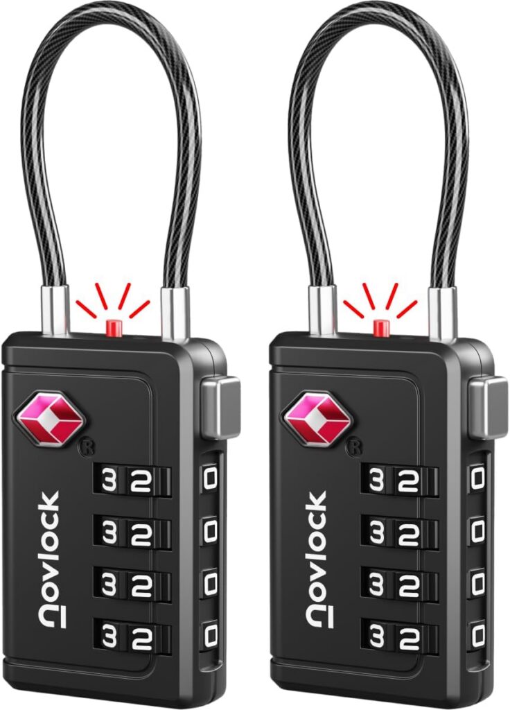 Pack de dos candados NovLock negros de cuatro cifras con indicador rojo de apertura TSA
